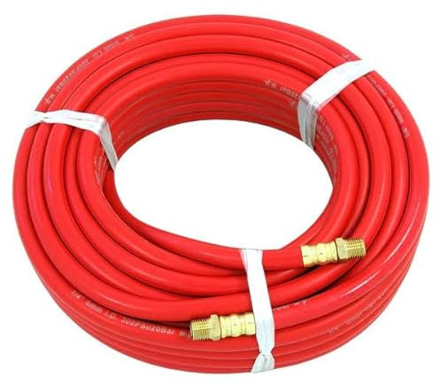 Neilsen CT1910 1/4in. x 50ft Rubber Air Hose - Flexible and Pliable, 1/4in. BSP Brass Fittings, 300 PSI Working Pressure, 900 PSI Burst Pressure