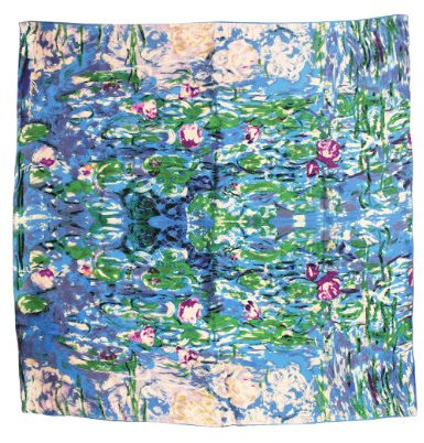 Dahlia Women's 100% Luxury Square Silk Scarf - Claude Monet's Paintings - Blue - One Size