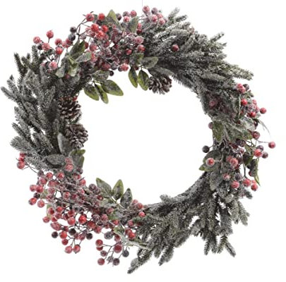 Kaemingk 685141 Kranz mit Beeren und Zapfen, gefrostet, PE, innen, Durchmesser 60 cm