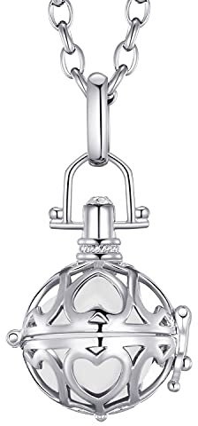 Morella Damen Schutzengel Halskette Edelstahl 70 cm mit Anhänger Liebesherzen und Klangkugel weiß Ø 16 mm in Schmuckbeutel
