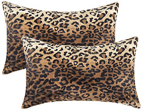 CARRIE HOME Lendenkissenbezüge aus weichem Plüsch, Leopardenmuster, Kunstfell, für Zuhause, Couch, Sofa, 2 Stück, 30,5 x 50,8 cm