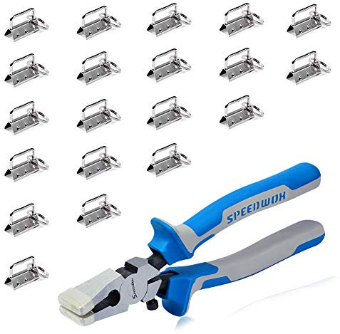 SPEEDWOX 20 Sets of Key Fob Pliers and 1.25 Inch Key Fob Hardware Sets with Keychain Split Rings White Nickel Webbing Fabric Strapping Glass Breaking Pliers Tools with Rubber Tips