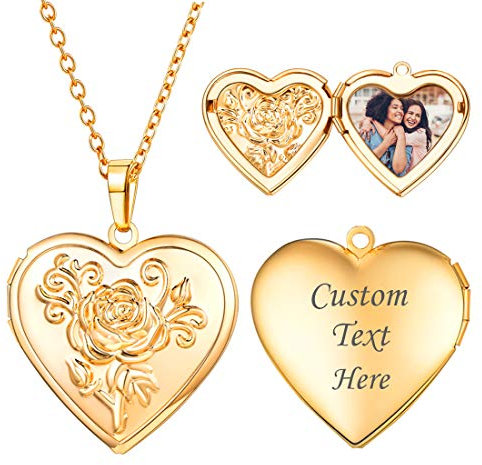 U7 Chaîne Fine avec Pendentif Coeur Locket Photo Personnalisé Prénom Ouverte Cadeau Prénom Personnalisé pour Femme Famille Fête des Mères