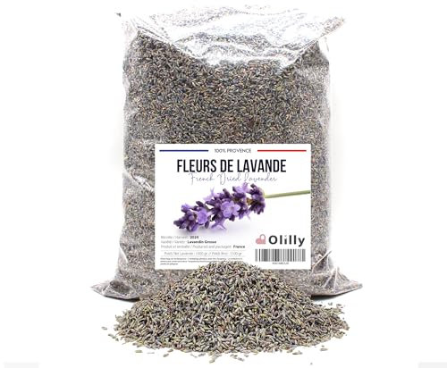 OLILLY - 1 Kilogramme - Fleurs de Lavande Séchée de Provence - Récolte 2024 (Lavandin Grosso, 1000 Grammes)