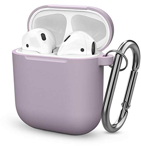 ELLENNE Cover Silicone Slim Compatibile per Apple AIRPODS 1 E 2 Custodia AntiGraffio + Gancio (Lavanda)