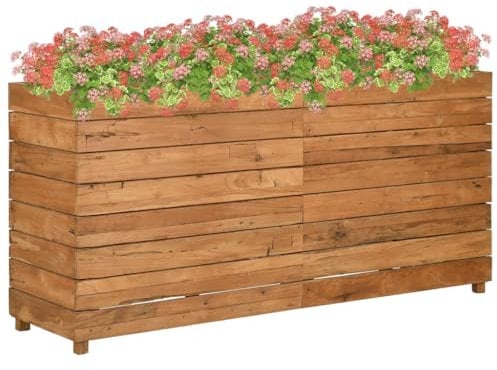 vidaXL Hochbeet Blumenkasten Pflanzkübel Pflanzkasten Gemüsebeet Pflanzbeet Gartenbeet Blumenkübel Garten 150x40x72cm Altholz Teak Stahl