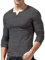 Hombres Ajustado Manga Larga Henley Camiseta Casual Cuello Pico Camisetas Algodón T2308 Gris Oscuro Small