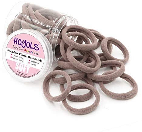 HOYOLS 4 CM große Elastische Haarbänder, Weiche Nylon-Haargummis für Frauen – Beschädigungsfreie & Rutschfeste Haarbänder für Dickes, Schweres und Lockiges Haar 50 Stück (Karamell)