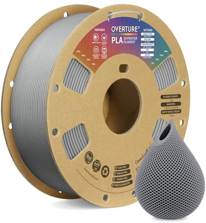OVERTURE Filament PLA 1.75mm Aufgerüstet, 3D Drucker PLA Filament 1kg Spule (2.2 LBS), Maßgenauigkeit +/- 0.02mm (Hellgrau)