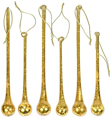 Red Co. 15,2 cm und 20,3 cm dekorative goldene Glas-Eiszapfen-Tropfen-hängende Weihnachtsbaumschmuck, Weihnachtszeit Dekor - 6er Set