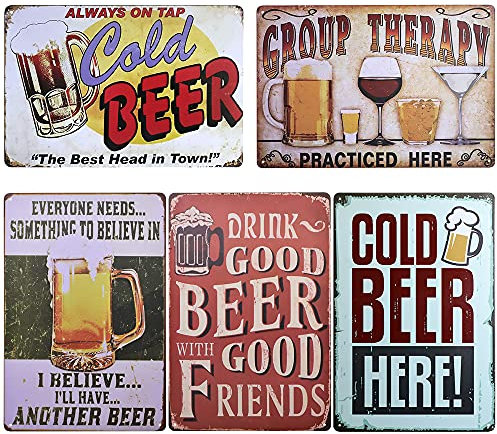 TIE-DailyNec 5 Pcs Metal Tin Sign Vintage Wall Plaque Poster, Bar Signs for Home Bar Kitchen Diner Bar Pub, 30 x 20 cm