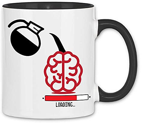 wowshirt Tasse Loading Kaffee Gehirn Büro-Humor, Farbe:White - Black