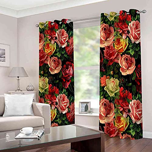 PVMLVM 3D Printed Blackout Curtains 300x280cm Red Rose Bush Curtains Eyelet Thermal Insulated Window Treatments Energy Saving For Kids Boys Girls Bedroom Living Room,2 Panels/Set