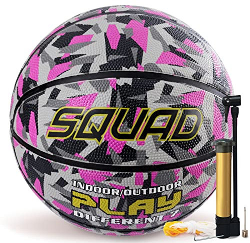 SQUAD Größe 7 Gummi Basketball - Indoor & Outdoor, Camouflage Design, Straßentraining für Erwachsene, Inklusive Pumpe und Nadel