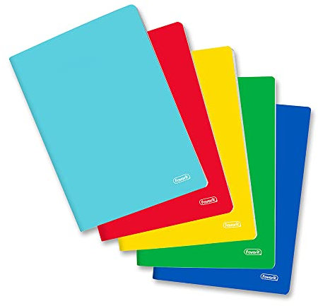 FAVORIT 400166481 cf.5 Quaderni A4, Copertina Monocolore, A Righe 1R, Carta 80g/Mq, rosso, giallo, blu, verde, turchese