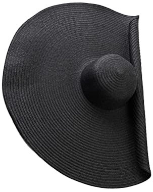 Chapeaux de Paille de Plage de Grande Taille pour Femmes Chapeau de de Paille de Floppy Chapeau de Plage à Bord Large Chapeau de Solaire, (Un noir, M 56-58 cm)