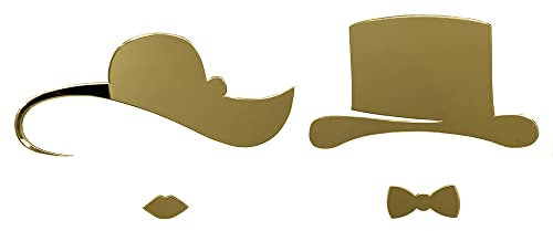 Pictogramme WC relief Plexi. Lot de 2 Plaques de porte Toilettes Originales Chapeaux double face au dos. Plexi blanc, noir, miroir or, argent - Plexi miroir or - Grand format - -