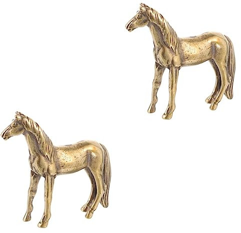VILLCASE 2st Pferdeverzierung Pferdeskulptur Aus Bronze Chinesische Pferdestatue Stehende Pferdestatue Mini-pferdestatue -Statue Briefbeschwerer Büro Messing Bronze-