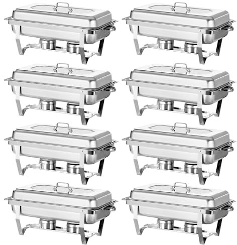 Jacgood Chafing Dish Profi Set Toulouse, Edelstahl Warmhaltebehälter, Speisewärmer, Rechaud, Chafing Dishes für Catering, Buffet und Party (8 Packung)