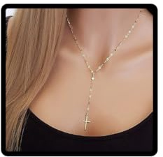 Wedity Vintage Kreuz Halskette Lange Anhänger Einfache Choker Halsketten Schmuck Geschenk für Frauen und Mädchen (Gold)