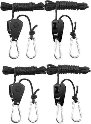 BOSYTRO 2 Coppie (4 Pezzi) 1/8 di Pollice Rope Ratchet Ganci di Corda, Nylon Cricchetto a corda supporto corda regolabile Adatto per piante in vaso, luci a LED, Capacità di carico 68 kg/paio