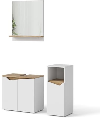 Vicco Badmöbel-Set Marelle, Weiß/Artisan-Eiche, 3 Teile, mit Midischrank