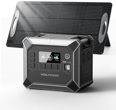 VDL Générateur Électrique Portable 2400W/2048Wh avec Panneaux Solaires Pliables 100W, Générateur Solaire, LiFePO4 Batterie Générateur, 3x230V Pure Sine Wave CA Outlet pour UPS, Extérieur, Camping, RV