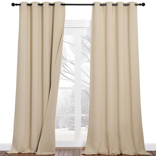 PONY DANCE Soundproof Curtains for Bedroom Dreilagige Blickdichte Vorhänge mit Ösen 2er Set Verdunkelungsvorhang Thermo Gardinen Isolierend Kälte und Wärme, H 260 x B 132cm, Biscotti Beige