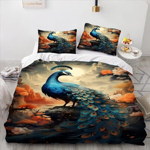 Mountain Dreams Copripiumino con motivo pavone Biancheria da letto stampata in 3D Copripiumino con federa per la casa Decro Set di biancheria da letto in morbida microfibra King (220x240 cm)