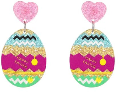 Jovono Oster-Ohrringe, bunte Osterhasen-Motiv, baumelnde Ohrringe, Ostereier, Ohrhänger für Frauen und Mädchen (B)