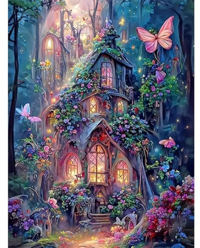 DIY Paint by Numbers for Adults, Fantasy Castle Canvas Oil Painting Kit for Adults, Landscape Craft Art Painting Kit Acrylic Pigment Drawing Paintwork for Gift Home Wall Decor 12x16 in (Without Frame)