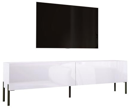 TV- Schrank in Weiß Matt/Weiß Hochglanz mit Beinen in Schwarz, A: B: 170 cm, H: 52 cm, T: 32 cm