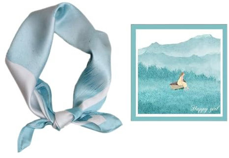 GIMIRO Schal aus imitierter Seide [53 x 53cm] Quadratische Schals Impressionismus-Muster Vintage-Schal für Büroarbeit oder lässigen Bund (Green - Lonely Girl)