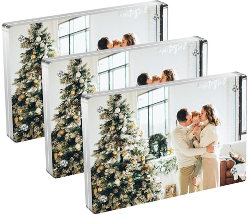 SIYOMG Acrylic Picture Photo Frames 4 x 6 Inch, 3 Pack Double Sided Clear Magnetic Acrylic Photo Block Picture Frame, Desktop Frameless Photograph Floating Display