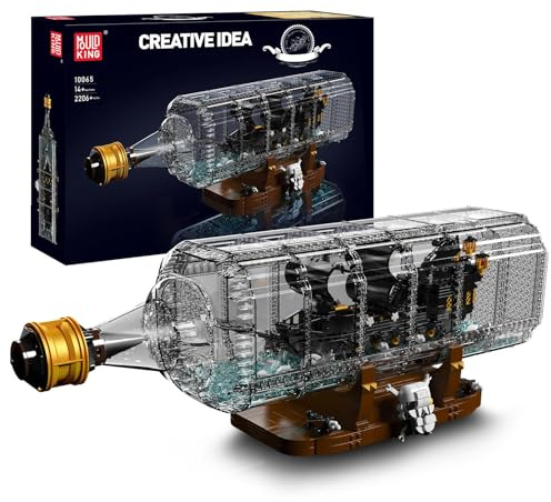 Mould King 10065 Bouteille de dérive avec Black Pearl Ship Block Set, Bateau Pirate en Bouteille modèle de Construction kit avec présentoir, Collection Adulte de Jouets de Bouteille (2206 PCS)
