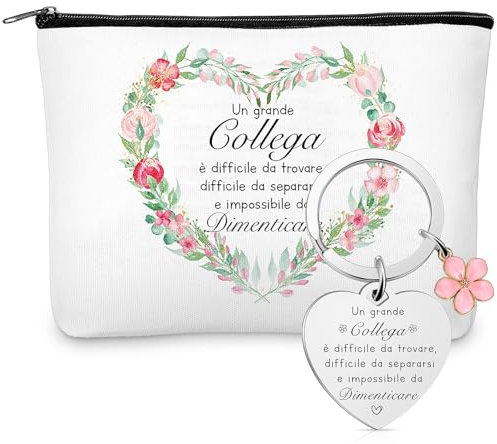 Weewooday Set di Regalo per Colleghe Portachiavi per Colleghi Borsa Cosmetica in Tela con Portachiavi in Acciaio Inossidabile di Cuore per Collega Amici Regalo Collega Donna Regalo Compleanno Uomo
