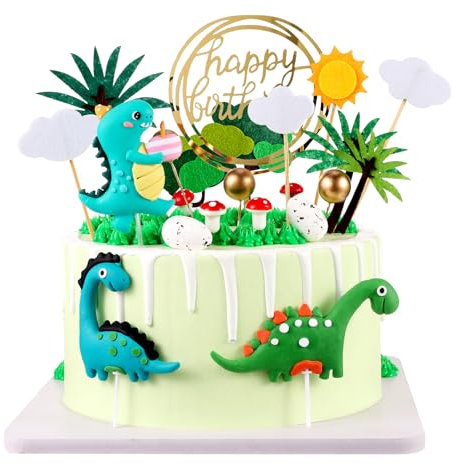Yamitora 25 Stück Kuchendeko Dino Tortendeko Dinosaurier Set, Torten Topper Geburtstag Dinosaurier Deko,Kuchen Topper für Kinder Junge,Happy Birthday Cake Topper für Geburtstag Party Deko
