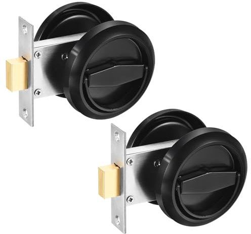 PATIKIL Round Recessed Door Lock, 2Pcs Stainless Steel 304 Hidden Recessed Cup Door Handle Furniture Pulls Latch Knob for Privacy Pocket Door Lockers, Black