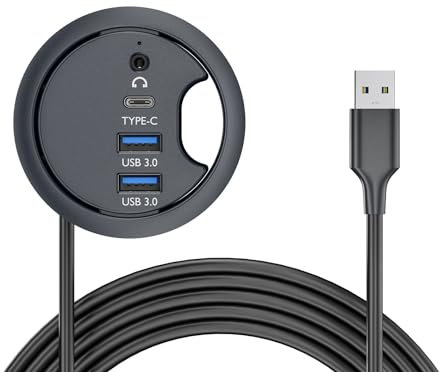 NFHK USB 3.0 Hub Soundkarte USB-C 2 Port USB 60 mm Schreibtisch Tülle Splitter Dockstation Kopfhörer Mikrofon Audio-Schnittstelle für Desktop-PC Schreibtisch