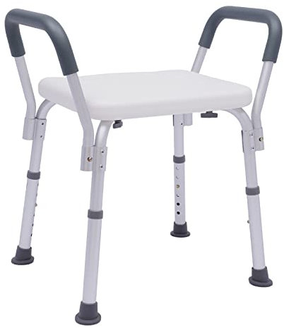 Sedia da doccia senza schienale con braccioli, sedia da doccia regolabile in altezza, antiscivolo, per il bagno, per anziani, con capacità di 150 kg