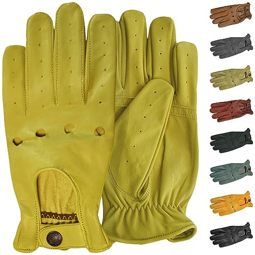 German Wear, Herren Driving Autofahrer-Handschuhe Lederhandschuhe, Größe:9=L, Farbe:Gelb