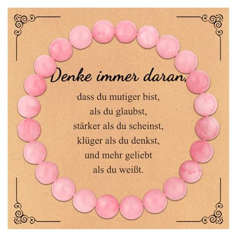 Perlen Rosenquarz Armband Beste Freundin Geschenke Elastizität Edelstein Armband Perlenarmband Damen 8 mm Heilsteine Armband Damen mit Schwarz Geschenkbox Geburtstagsgeschenk für Beste Freundin