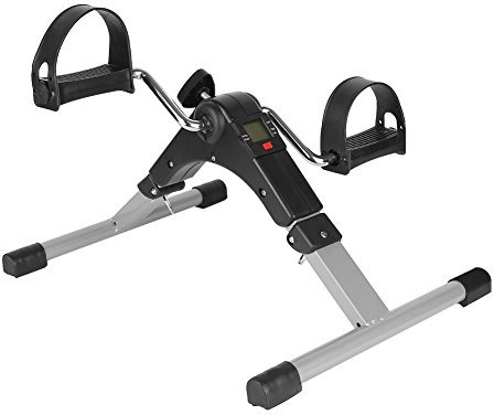 Mini-Heimtrainer, tragbar, mit LCD-Display, Pedalknopf, einstellbarer Widerstand, Beine, Trainingsarm (Silberfarben)