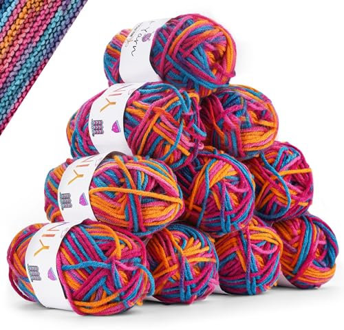YINVA Wolle zum H채keln H채kelwolle 10 x 25g Bunt Wolle Farbverlauf H채kelgarn Mehrfarbiges Wolle zum Stricken Sockenwolle f체r H채keln Stricken und Handwerk (Blaues Pulver)