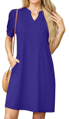 GRECERELLE Womens Dresses Summer Casual Short Sleeve V Neck Shift Dress for Women Ladies T Shirt Dress with Pockets (Royal Blue, M)