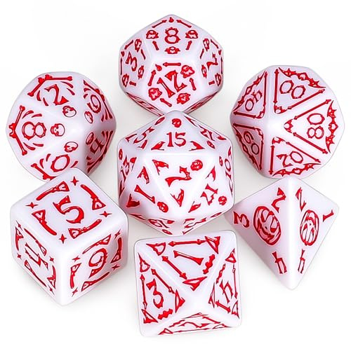 QMAY DND Dice Polyhedral Dice Set - 7 Pieces for Dungeon and Dragons MTG RPG D&D D20, D12, D10, D%, D8, D6, D4 (Weißer Halloween)