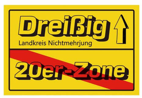30 Geburtstag Deko,Dreißig 20er Zone - 30 x 20 cm Schild Geburtstagsdeko,Scherzartikel für Geburtstagsgeschenk,Geschenke zum 30 Geburtstag Mann,Frau