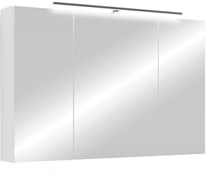 byLIVING Spiegelschrank Spree, Korpus Mattweiß Spiegeltüren | Hängeschrank, Soft-Close-Funktion, inkl. LED-Beleuchtung, Badschrank mit Stecker- und Schalterdose, B 90, H 60, T 20 cm