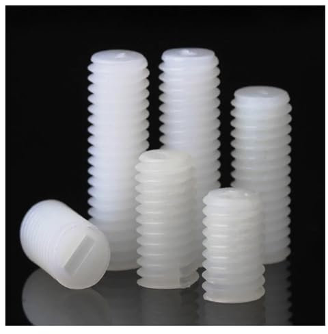 TULDYS 10–50 Stück M3 M4 M5 M6 M8 weiße Nylon-Kunststoff-isolierte Madenschraube ohne Kopf, geschlitzte flache Endpunkt-Stellschraube(20pcs M5x15)