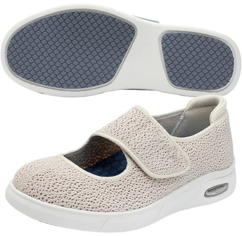 Aocase Piede Pianta Larga Donna Scarpe Strappo per Anziani Piedi Gonfi Estive per Diabetici Ortopediche Ginnastica,Beige,38 EU